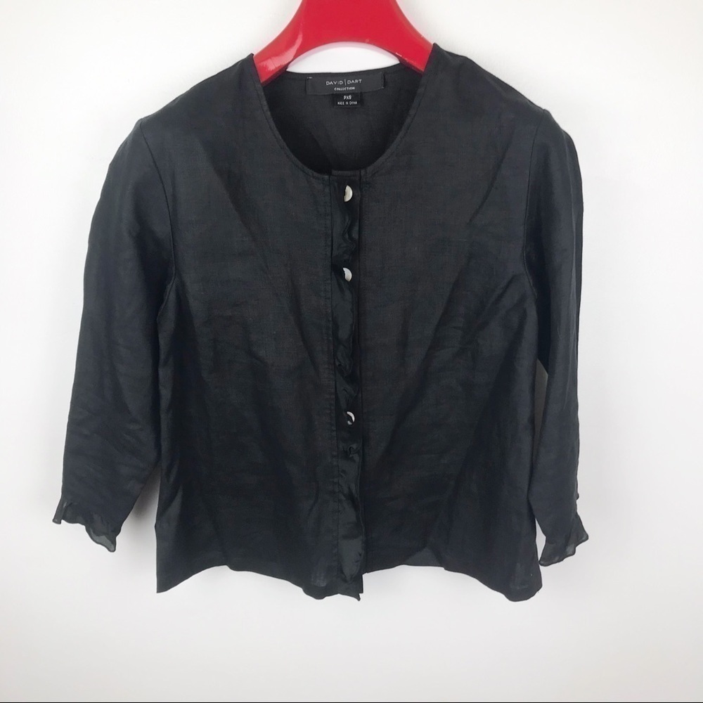 David Dart 100% Linen Button Down Black Shirt Sz‎ Xs